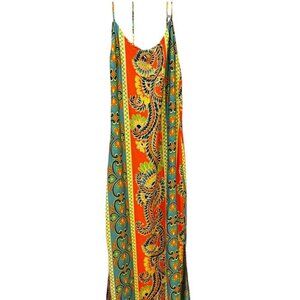 Harper Orange & Teal Floral Maxi Dress - Size L